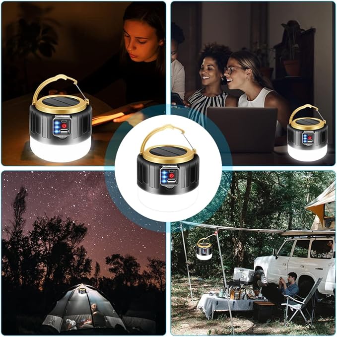 Collapsible Camping Lantern LED Solar Light USB Rechargeable Lamp Outdoor