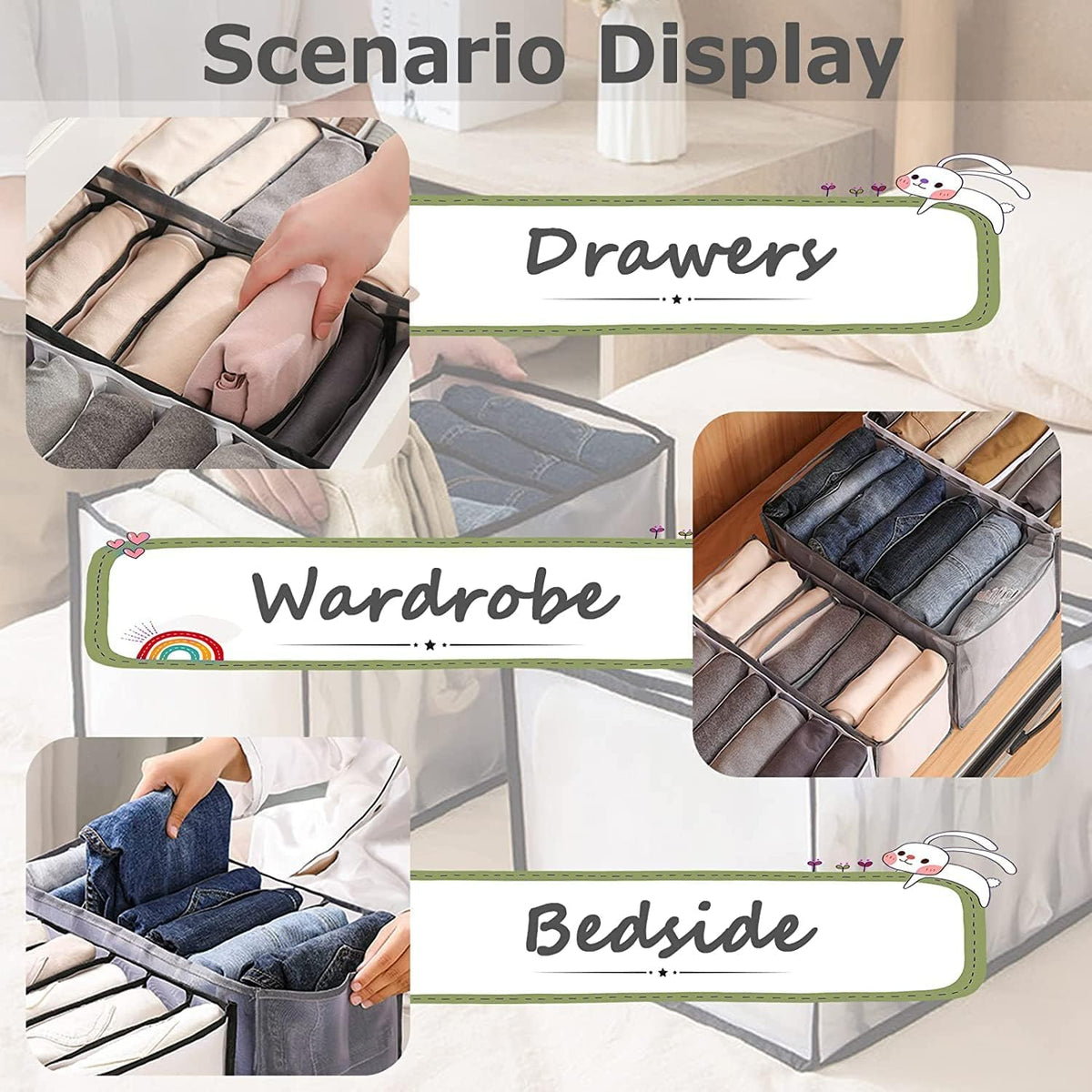Foldable Drawer Organizer Box Mesh Storage Bag Clothes Jeans Pants Grey
