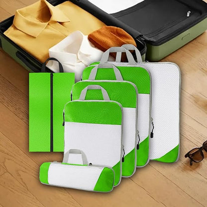 6Pcs Expandable Storage Travel Luggage Bags Compression Packing Cubes Green