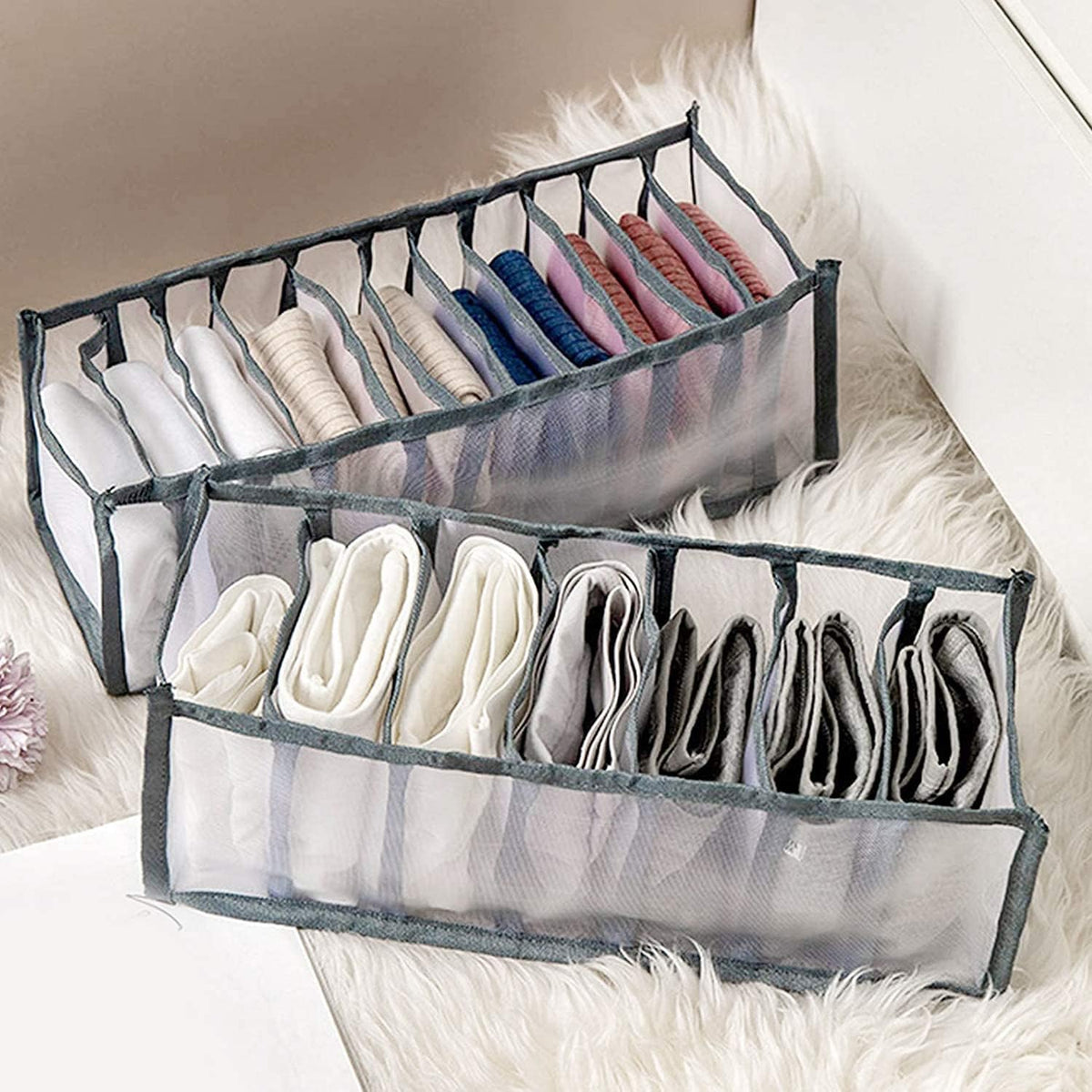 Foldable Drawer Organizer Box Mesh Storage Bag Clothes Underpants Grey