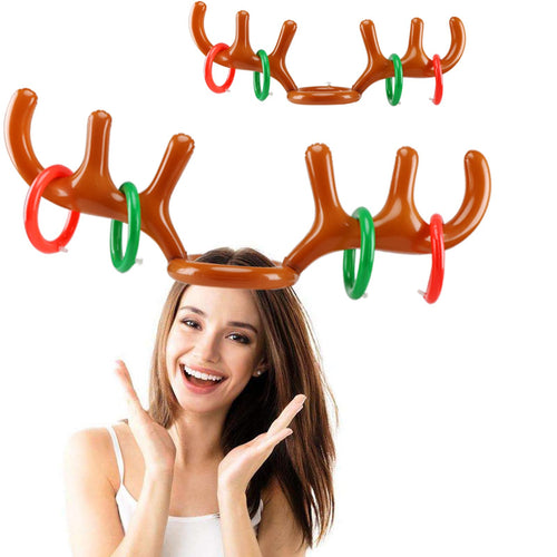 Moose Inflatable Toss Holiday Toys Antler Reindeer Hat Christmas Party Game Ring