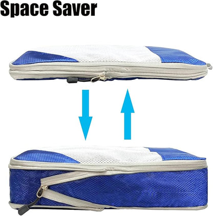 6Pcs Expandable Storage Travel Luggage Bags Compression Packing Cubes Blue