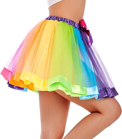 Rainbow Tutu Skirt Ballet Costume Dancewear Women Girls Adult Dress Up Summer