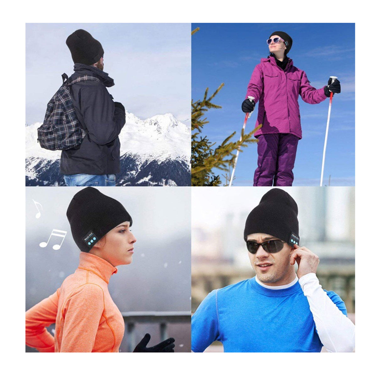Wireless Bluetooth Music Beanie Hat With Speakers Rechargeable Unisex Head Black