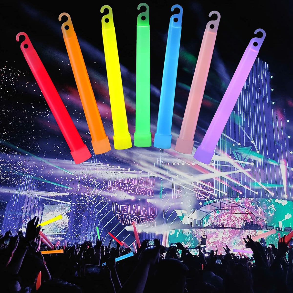 50x Party Rave Light Disco Glow in Dark 6 Inch Mixed Glow Sticks Lanyard Bulk
