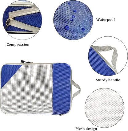 6Pcs Expandable Storage Travel Luggage Bags Compression Packing Cubes Blue