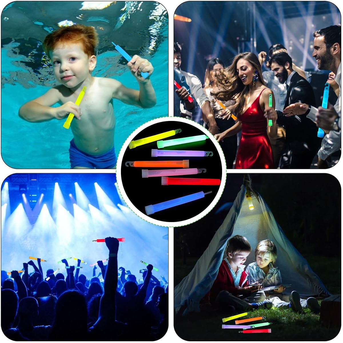 50x Party Rave Light Disco Glow in Dark 6 Inch Mixed Glow Sticks Lanyard Bulk