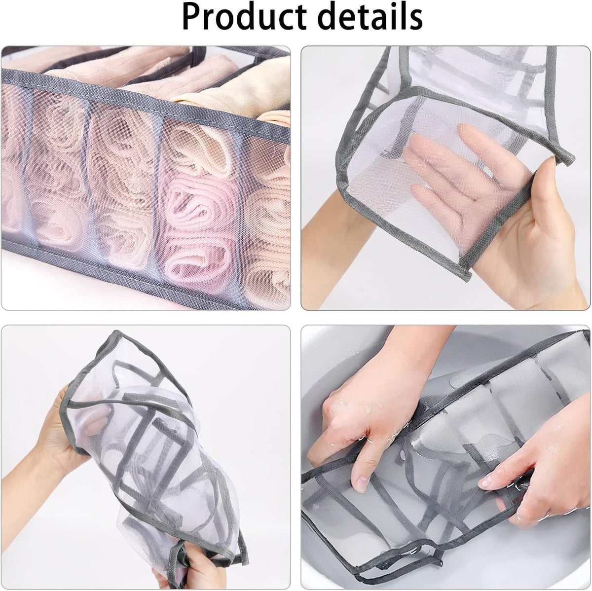 Foldable Drawer Organizer Box Mesh Storage Bag Clothes Underpants Grey