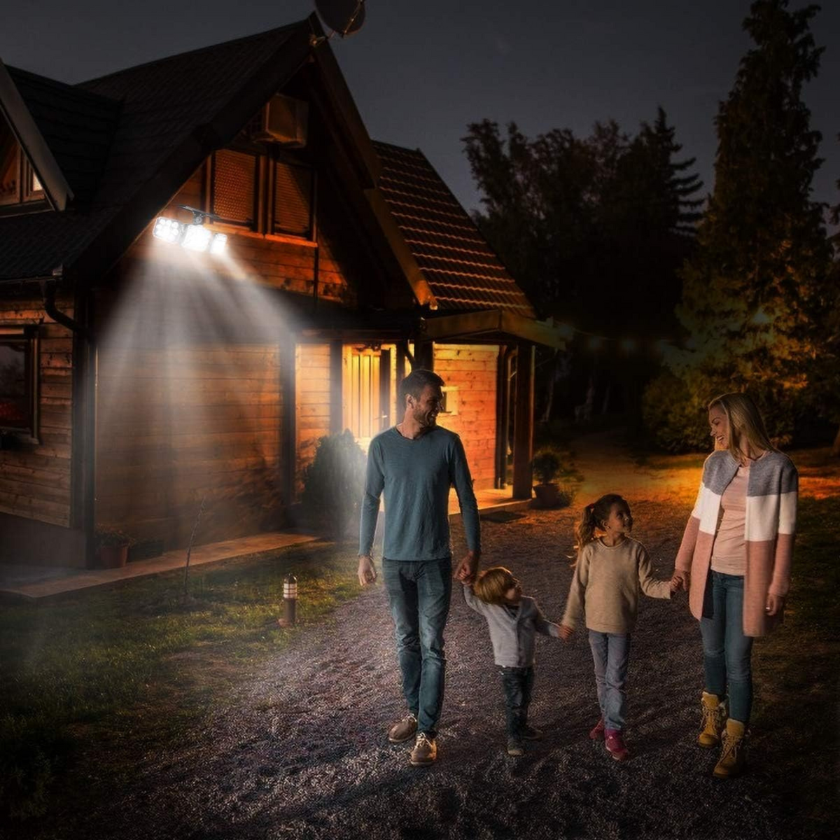 3 Head 138 Led Solar Powered Motion Sensor Light Outdoor Security Flood Lamp