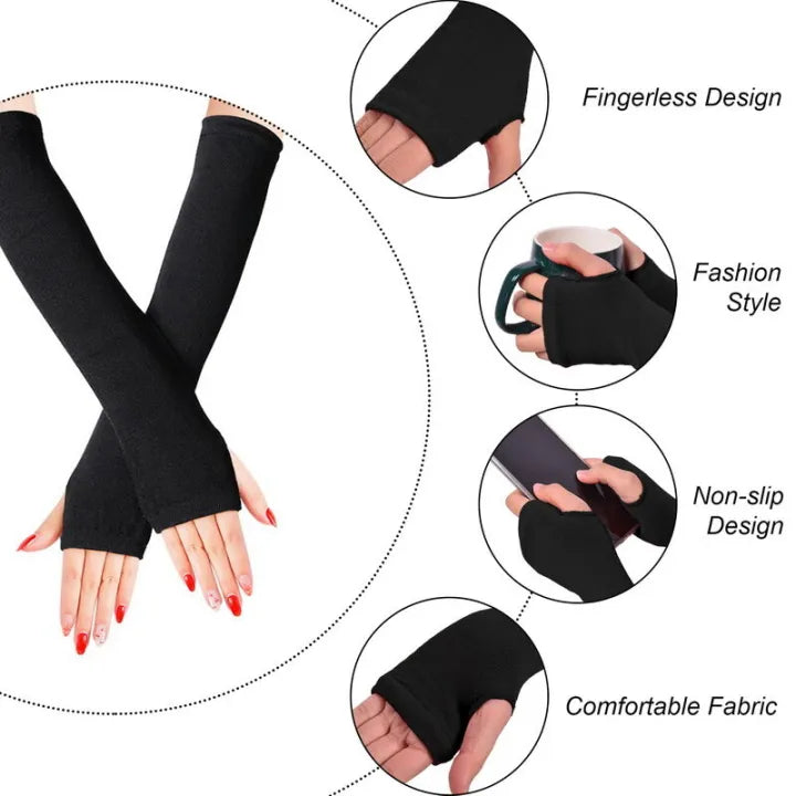 Winter Long Knitted Fingerless Gloves Wrist Arm Hand Warmer Women Mitten