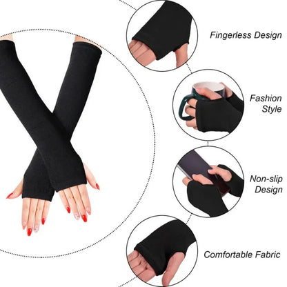 Winter Long Knitted Fingerless Gloves Wrist Arm Hand Warmer Women Mitten