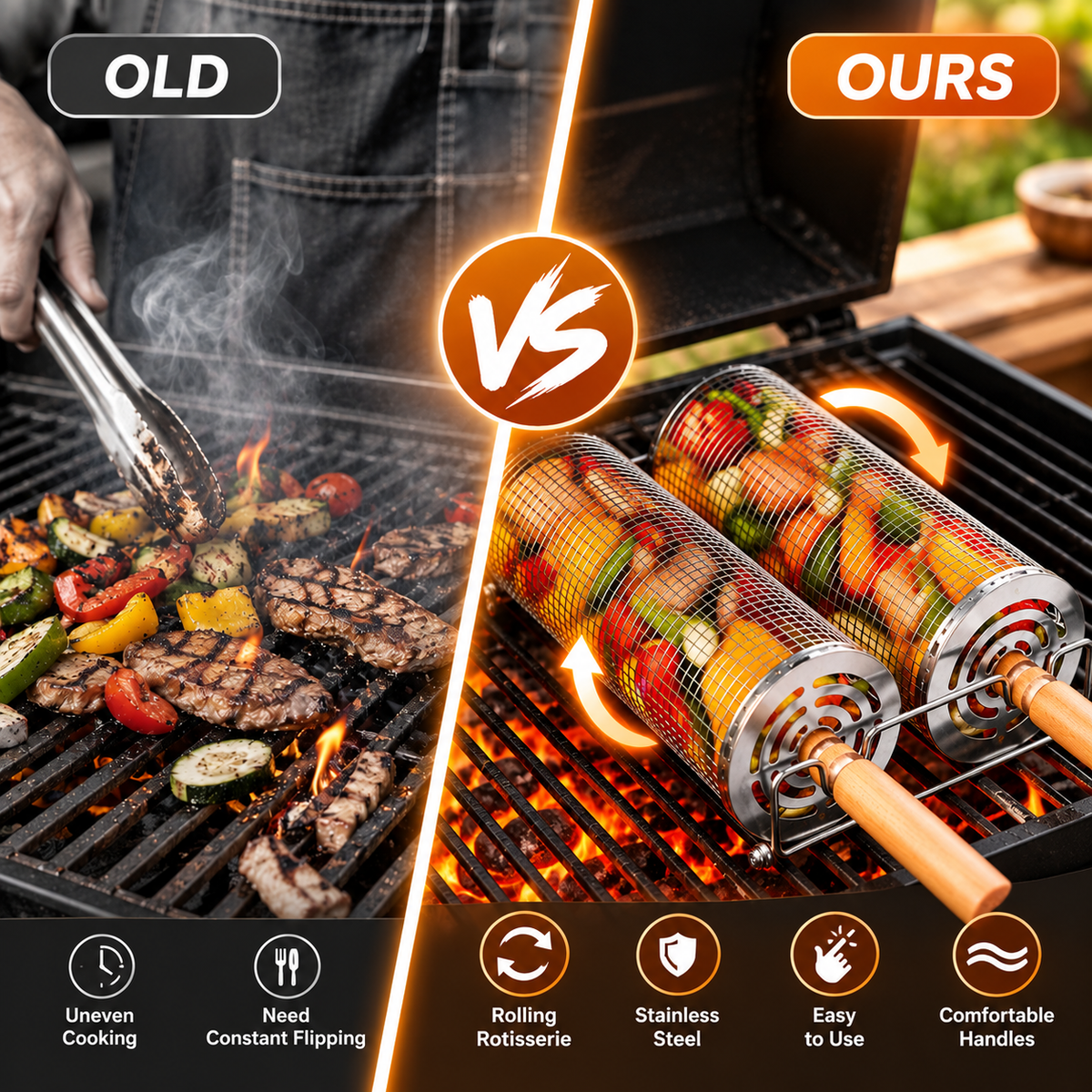 RollGrill™ Rolling BBQ Basket Set