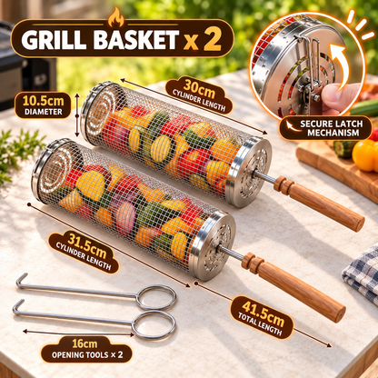 RollGrill™ Rolling BBQ Basket Set