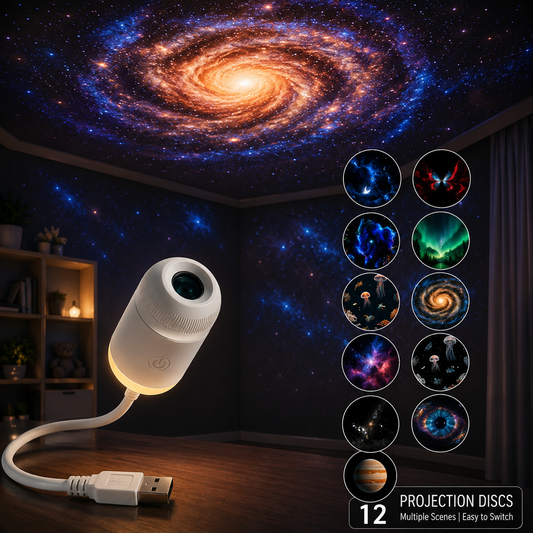 12 Projector Films Galaxy Projector 2 in 1 USB LED Night Light Lamp