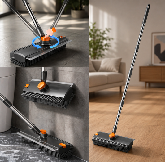3 in 1 Floor Scrub Brush Long Handle Squeegee Cleaner Bathroom Kitchen