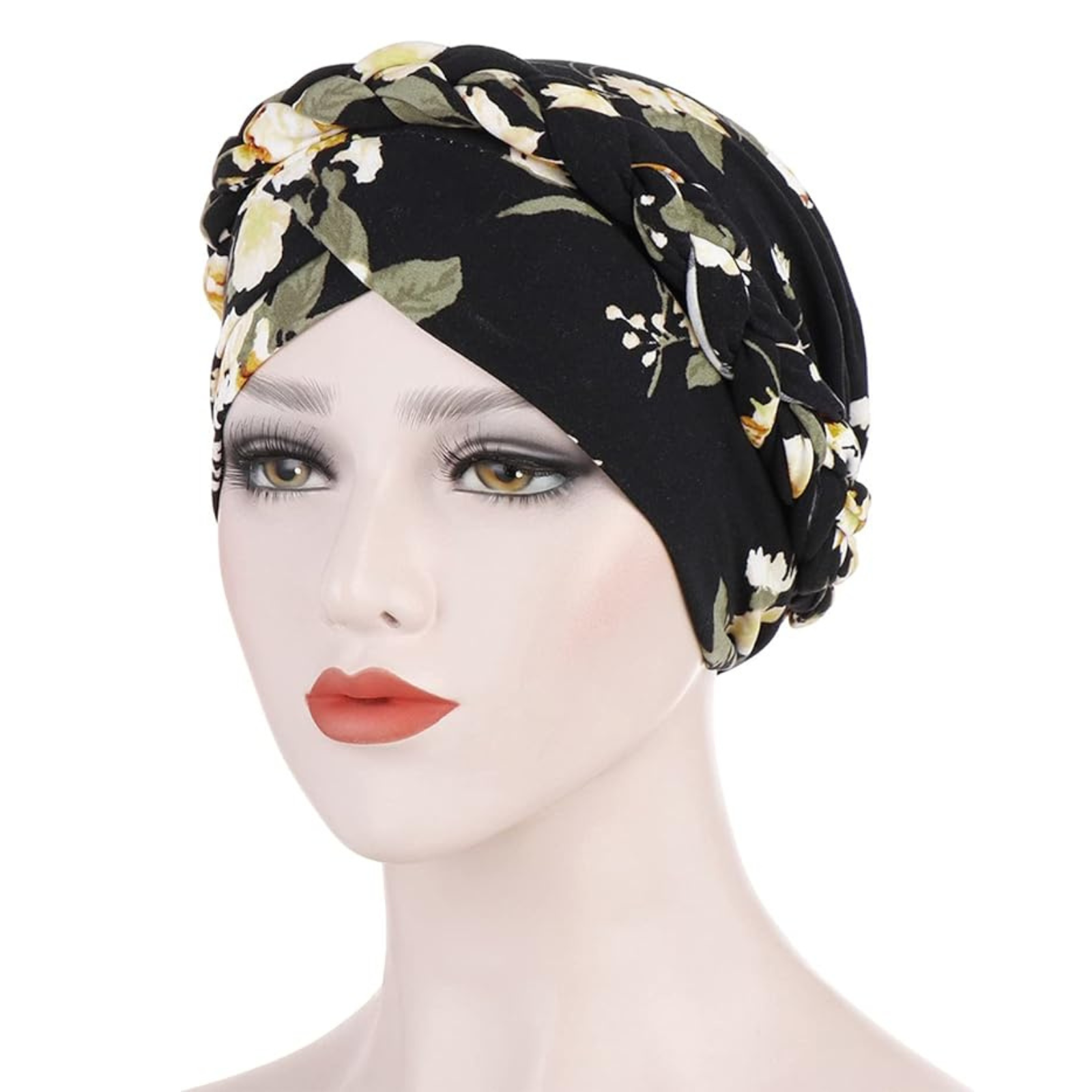 Muslim Hair Scarf Turban Head Wrap Women's Floral Chemo Cap Cancer Hat Black