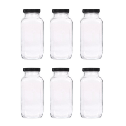 6PCS Refillable Empty Water Drink Bottles 500ML Clear Glass Juice Water Bottles