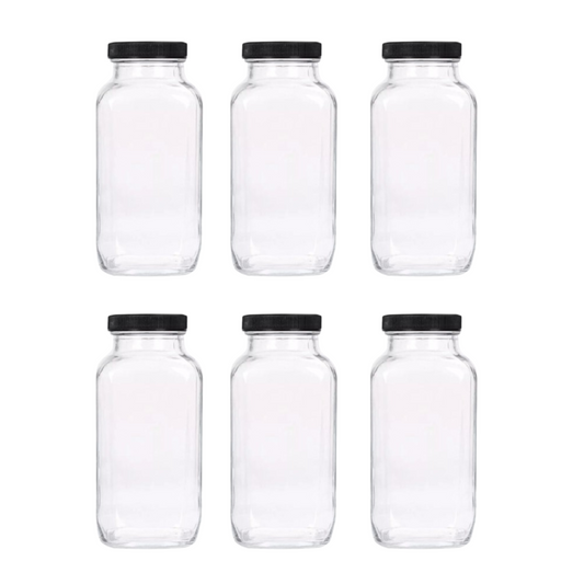 6PCS Refillable Empty Water Drink Bottles 500ML Clear Glass Juice Water Bottles