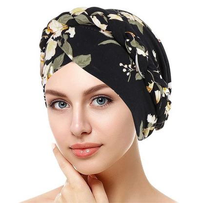 Muslim Hair Scarf Turban Head Wrap Women's Floral Chemo Cap Cancer Hat Black