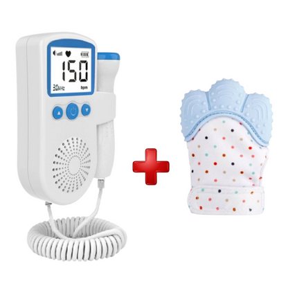 Baby Heart Beat Rate Monitor Fetal Doppler PLUS Chew Dummy Teething Mitten Glove