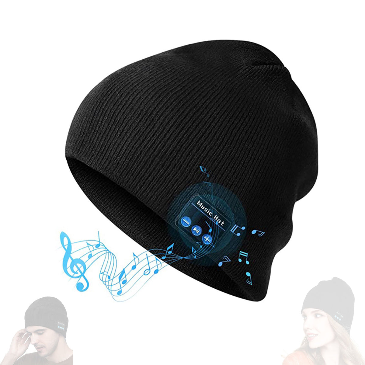 Wireless Bluetooth Music Beanie Hat With Speakers Rechargeable Unisex Head Black
