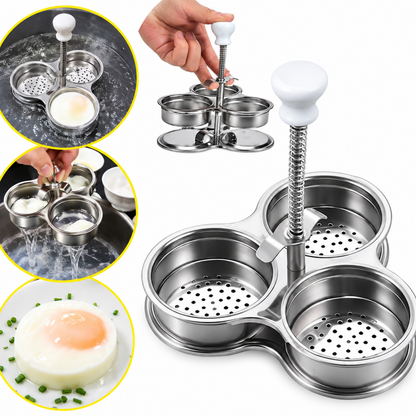 Egg Boiler Cooking Mold Egg Poacher-Poaching Pan Steamer 3 Cell Stainless Steel