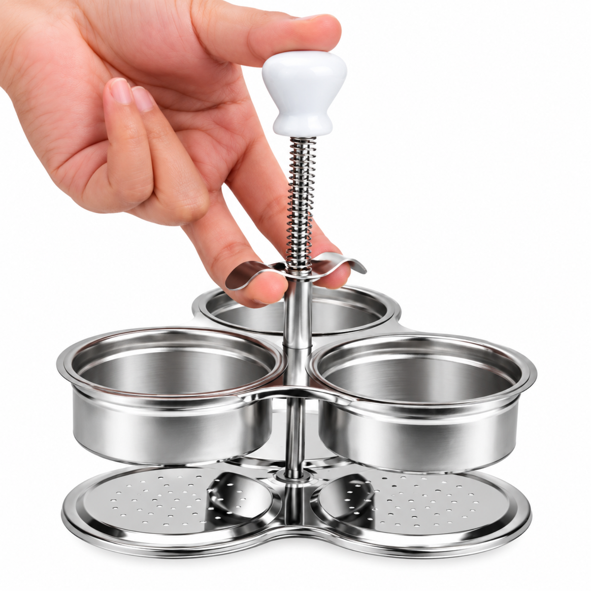 Egg Boiler Cooking Mold Egg Poacher-Poaching Pan Steamer 3 Cell Stainless Steel