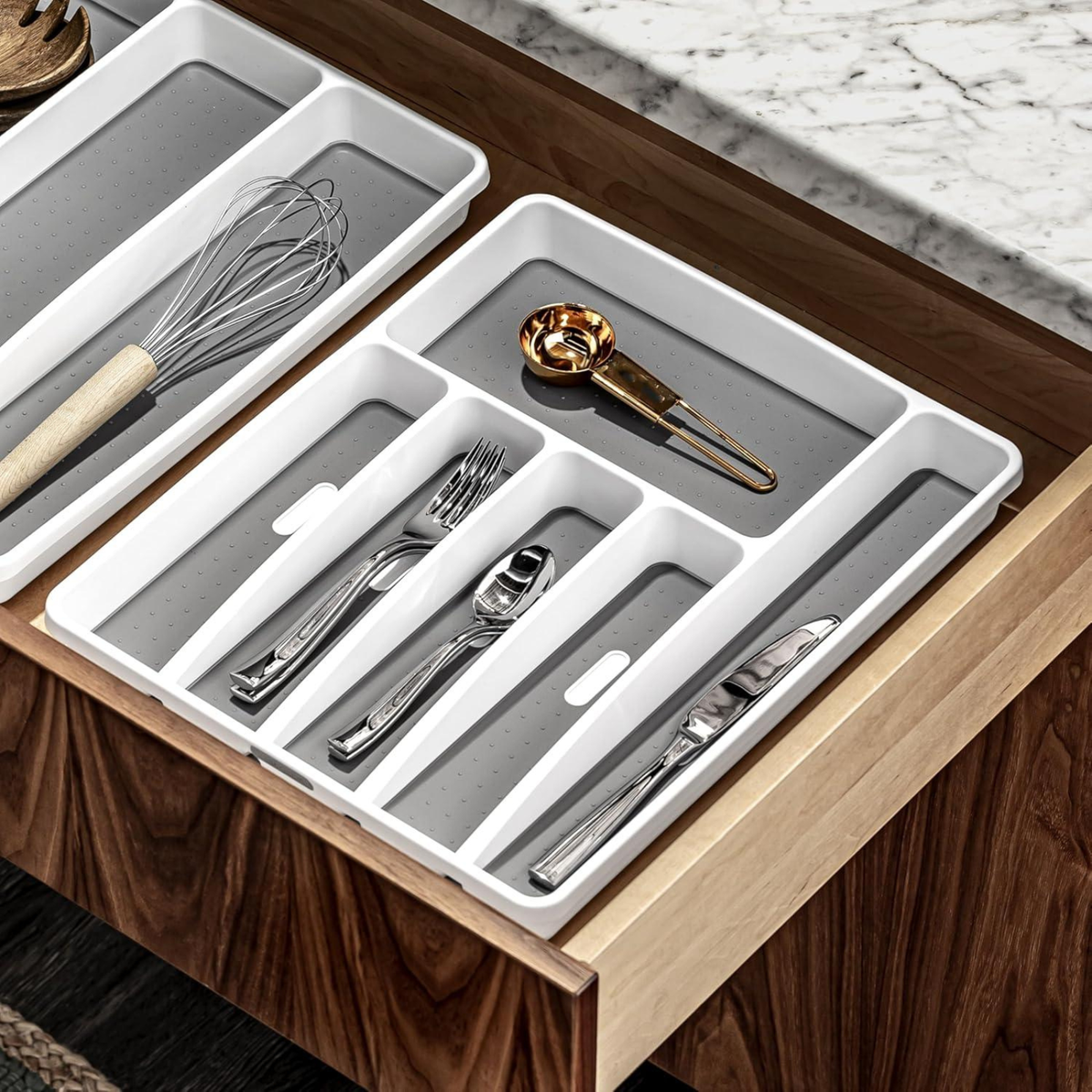 Kitchen Drawer Cutlery Organiser 6 Compartment Storage Tray for Utensils