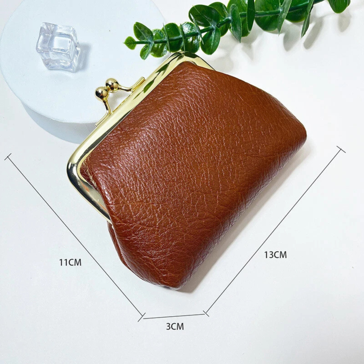 Small Leather Cosmetic Bag Women Travel Makeup Pouch Dark Brown