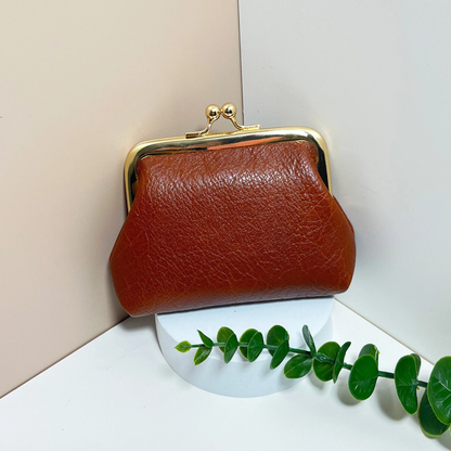 Small Leather Cosmetic Bag Women Travel Makeup Pouch Dark Brown