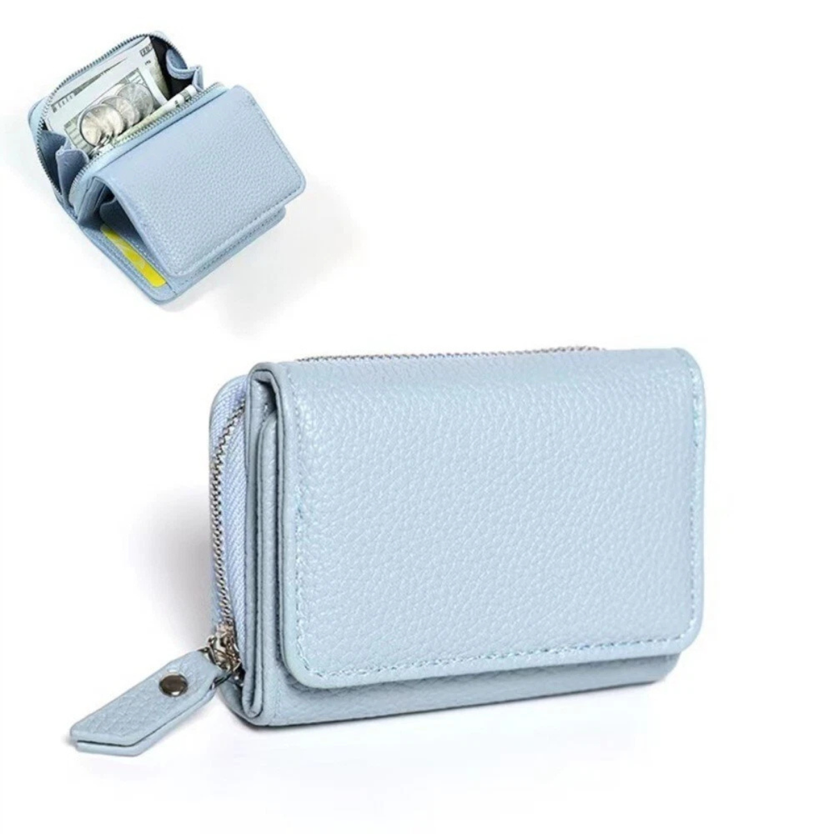 Genuine Leather Coin Wallet Small Large Capacity Purse Blue