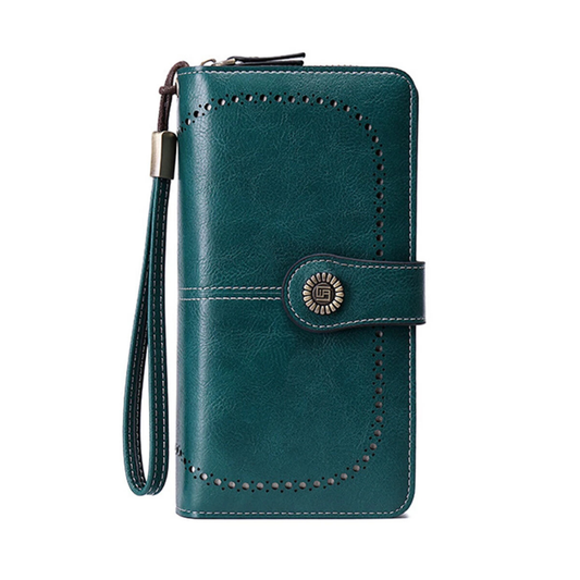 Women Leather Wallet Zipper Handbag Large Capacity Peacock Blue