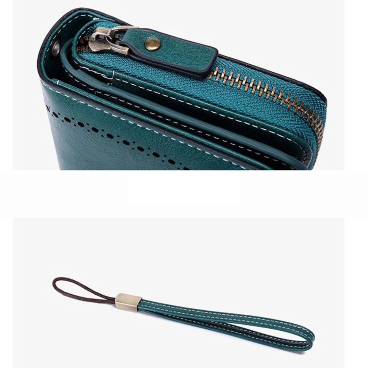 Women Leather Wallet Zipper Handbag Large Capacity Peacock Blue