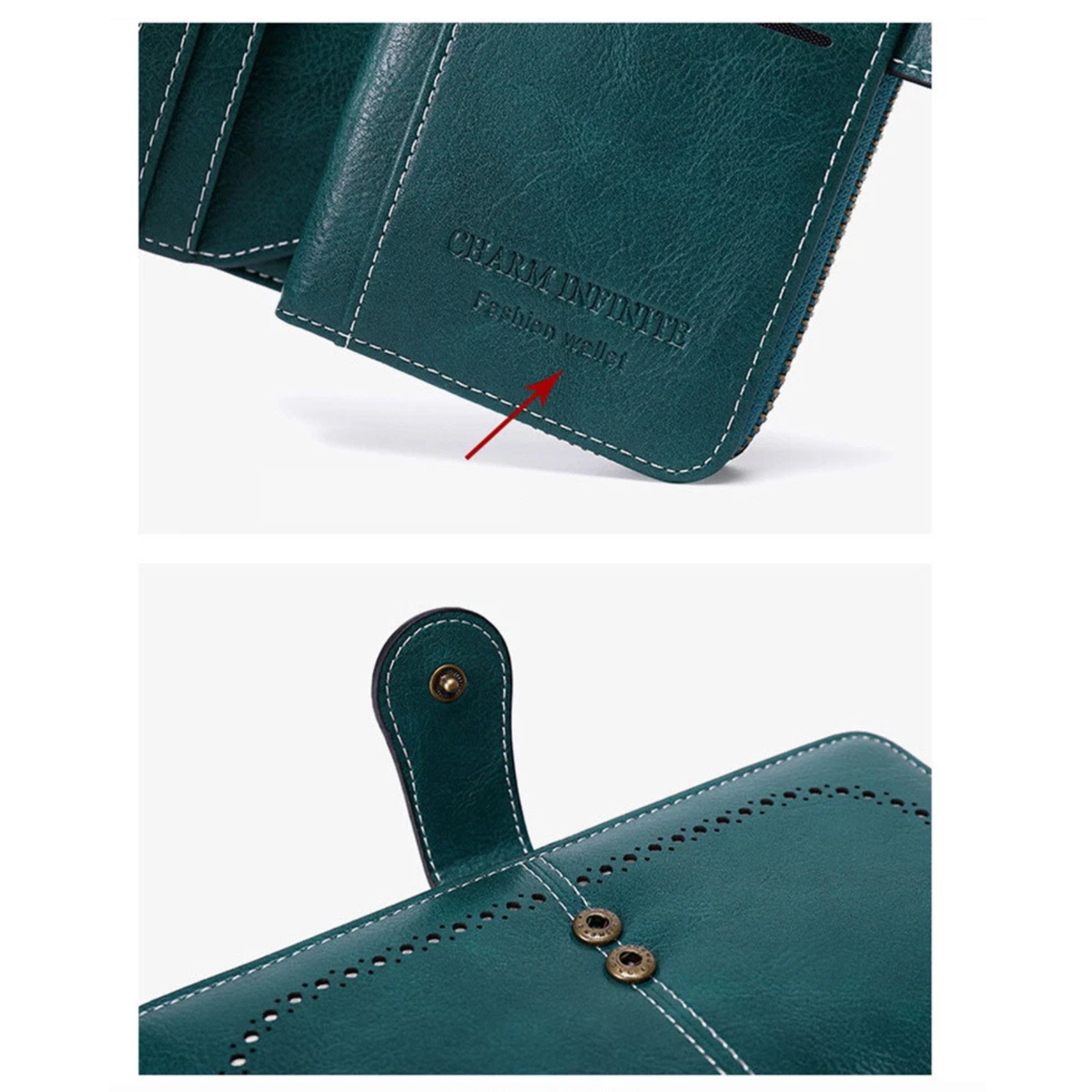 Women Leather Wallet Zipper Handbag Large Capacity Peacock Blue