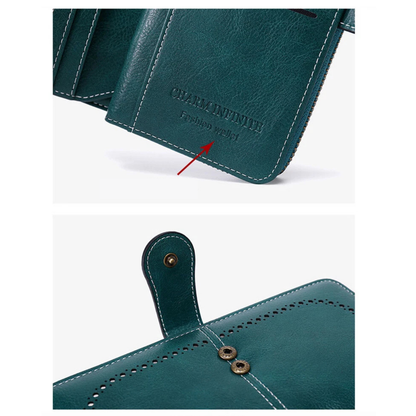 Women Leather Wallet Zipper Handbag Large Capacity Peacock Blue