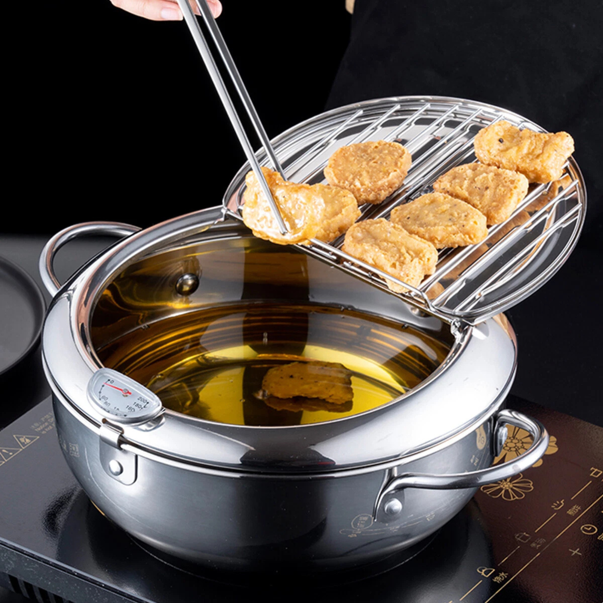 Tempura Fryer Pan Japanese Deep Frying Pot with Thermometer
