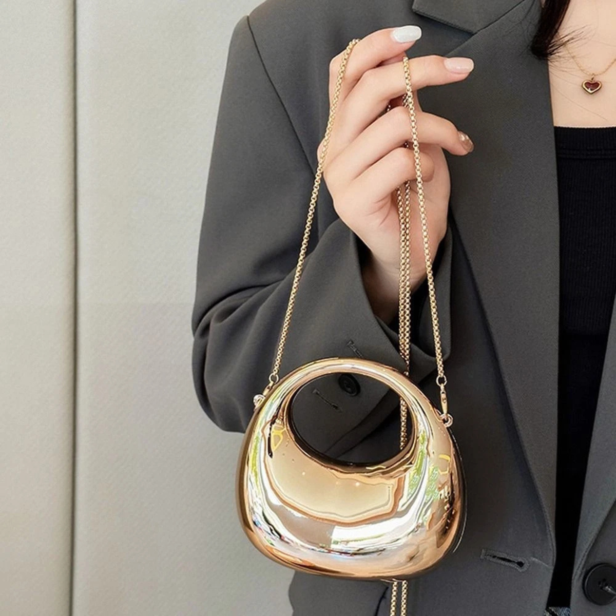 Handbags Portable PVC Wrist Bag Travel Carry Pouch Compact Gold