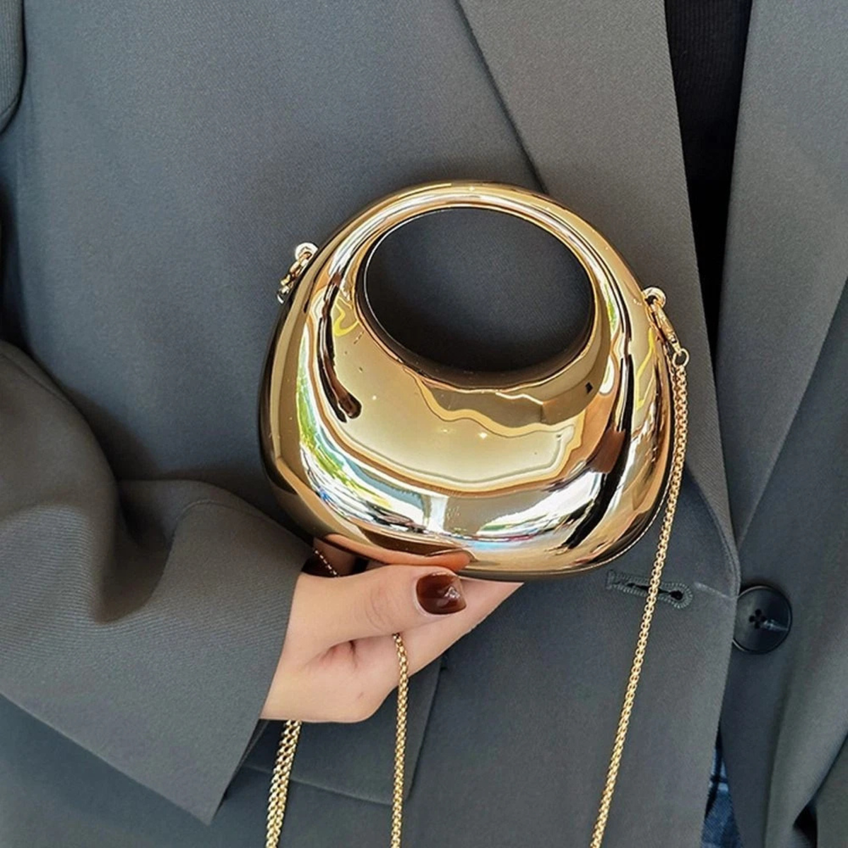 Handbags Portable PVC Wrist Bag Travel Carry Pouch Compact Gold
