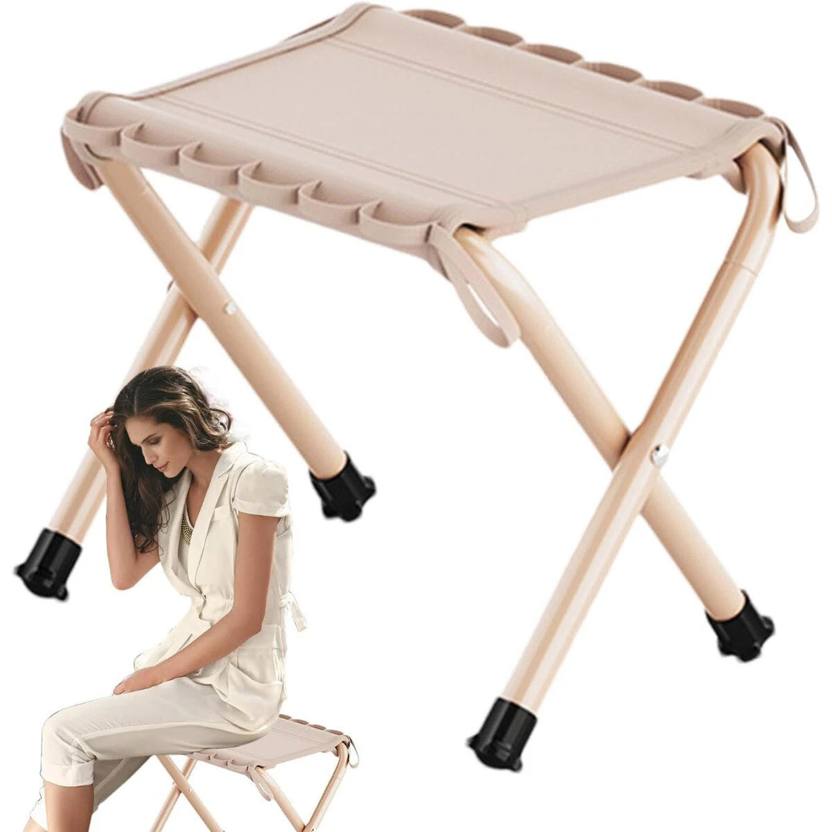 Foldable Outdoor Bench Stool Portable Camping Travel Seat Khaki