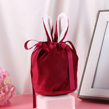 Easter Bunny Large Candy Gift Bags Wine Red Pouch Treats for Party Fun