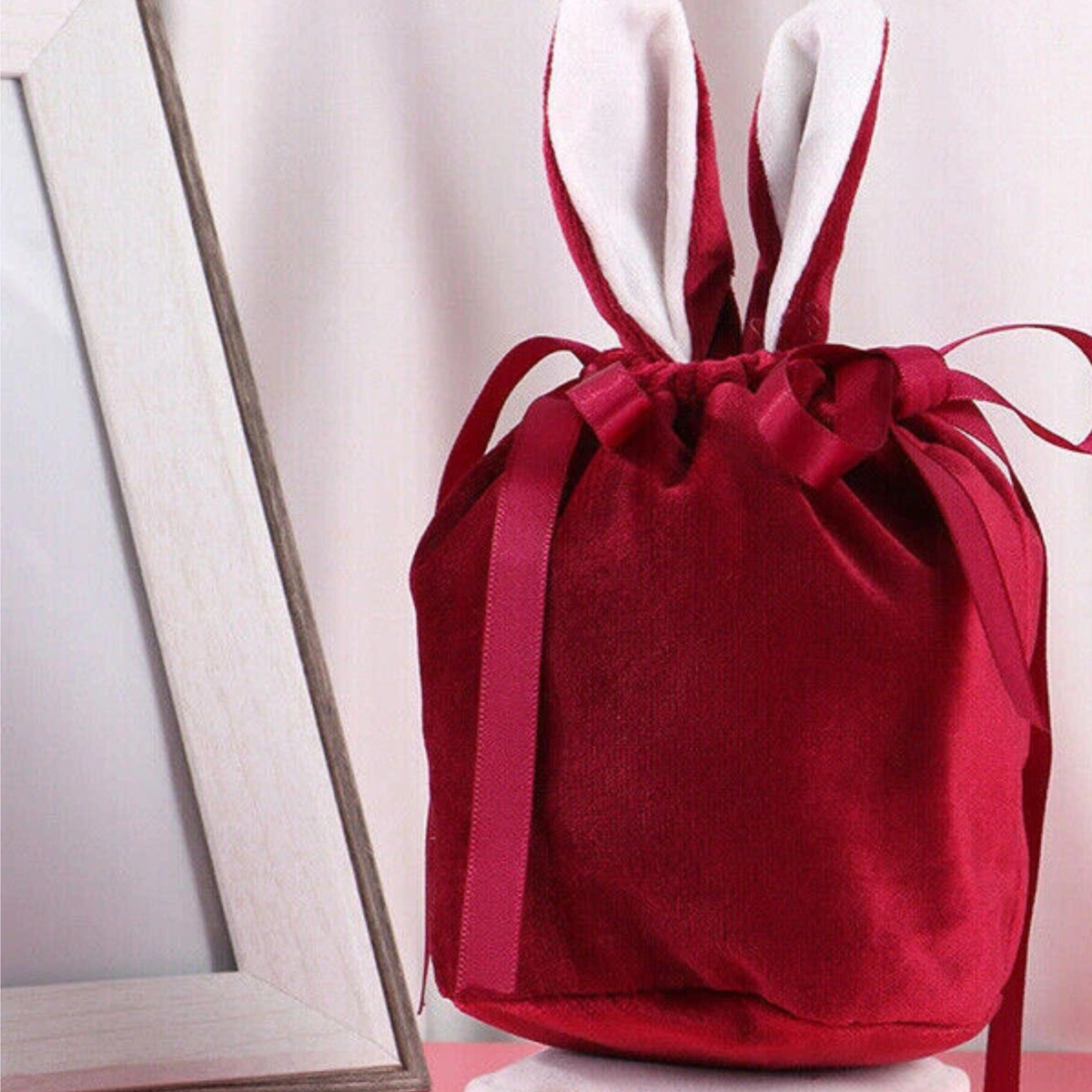 Easter Bunny Large Candy Gift Bags Wine Red Pouch Treats for Party Fun