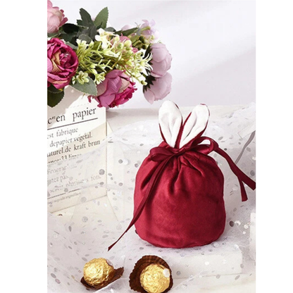 Easter Bunny Large Candy Gift Bags Wine Red Pouch Treats for Party Fun