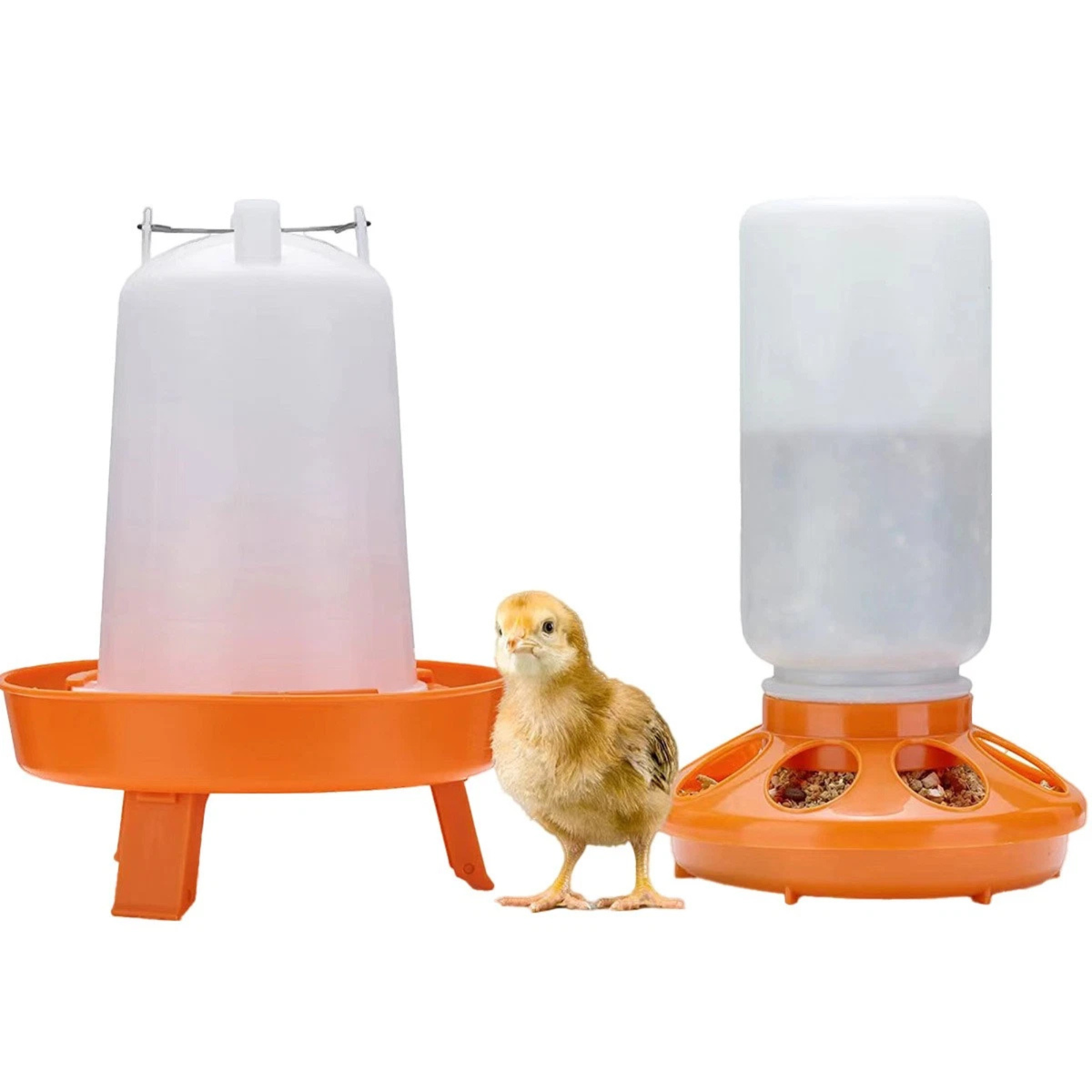Poultry Chicken Feeder Waterer Set Kettle Orange Automatic Feeding Bowl