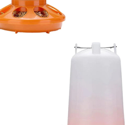 Poultry Chicken Feeder Waterer Set Kettle Orange Automatic Feeding Bowl