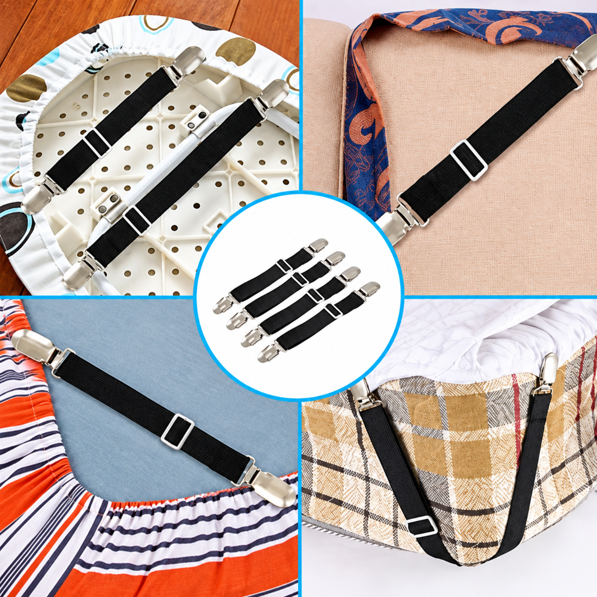 4x Suspender Grippers Mattress Holder Bed Sheet Fastener Clips Sheet Straps