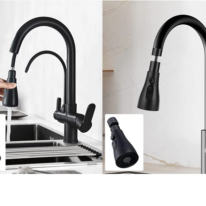 Kitchen Swivel 360° Spray Head Faucet Black Tap Water Saving Nozzle