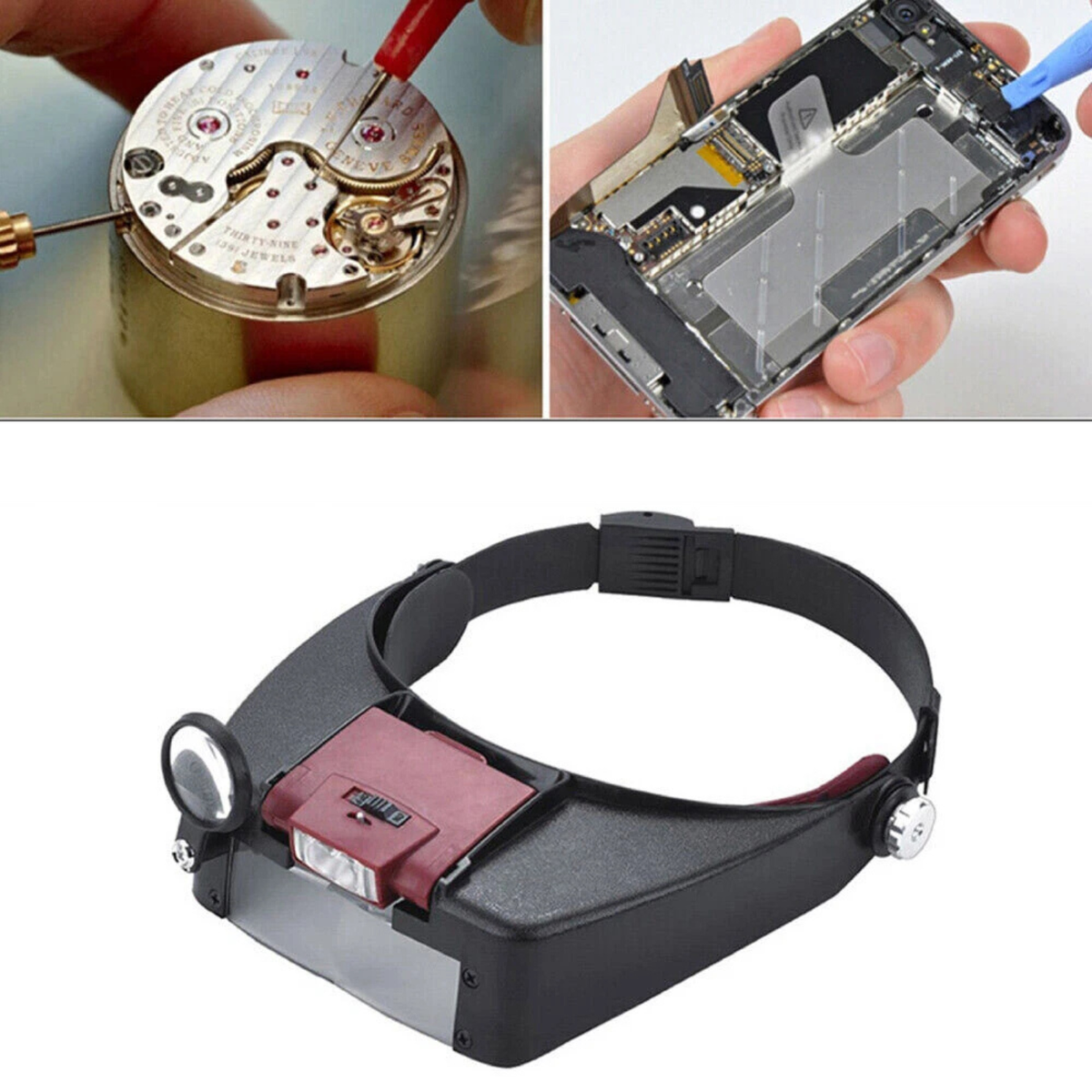 Jewelers LED Magnifier Headband Head Mounted Illuminated Glass Loupe