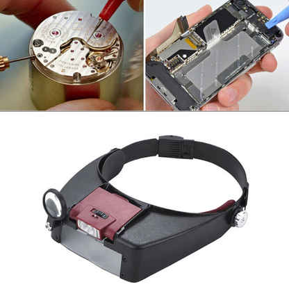 Jewelers LED Magnifier Headband Head Mounted Illuminated Glass Loupe