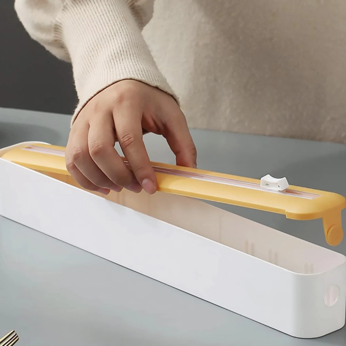 Wrap Plastic Cutter Box Wall Mounted Cling Food Dispenser Yellow