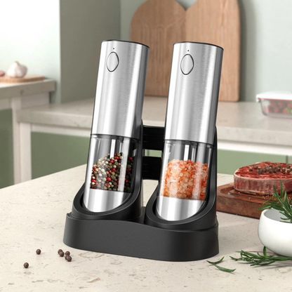 Electric Salt Pepper Grinder Set 2 Pack Adjustable Spice Mill
